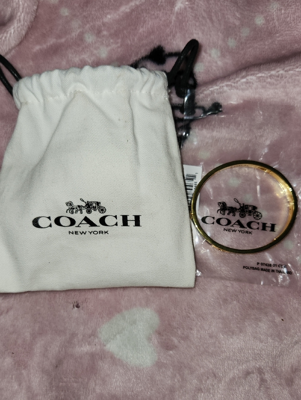 Coach Gold-Tone Key Ring with Branded Drawstring Pouch